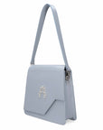 Bolso de piel Arthemisa, color gris, piel lisa, napa, bolso de mano, herraje en metal, accesorio y bolso de lujo, marca 100% mexicana, best seller, bolsa moderna, tamaño mediano, con asa de piel y crossbody, cadena retirable.