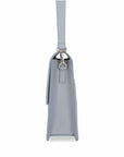 Bolso de piel Arthemisa, color gris, piel lisa, napa, bolso de mano, herraje en metal, accesorio y bolso de lujo, marca 100% mexicana, best seller, bolsa moderna, tamaño mediano, con asa de piel y crossbody, cadena retirable.