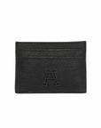 Tarjetero de piel Arthemisa, color negro, piel grabada, napa, herraje en metal, accesorio de lujo, marca 100% mexicana, 6 compartimentos.