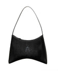 Bolso de piel Arthemisa, color negro, piel grabada, bolso de mano, herraje en metal, accesorio y bolso de lujo, marca 100% mexicana, bolsa moderna, tamaño mediano, con asa de piel.