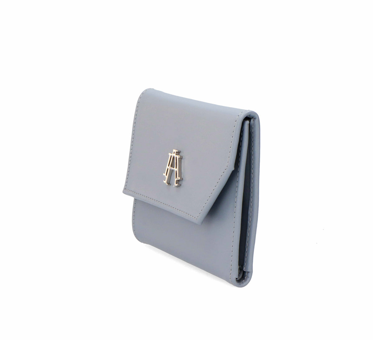 Cartera de piel Arthemisa, color gris, piel lisa, napa, herraje en metal, accesorio y bolso de lujo, marca 100% mexicana, cartera chica.